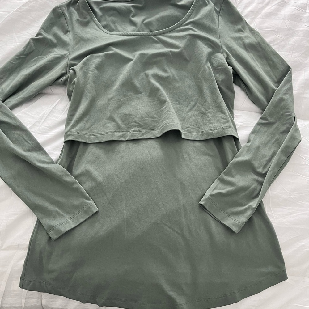 Kindred Bravely Layered Long Sleeve Nursing Top - Sage